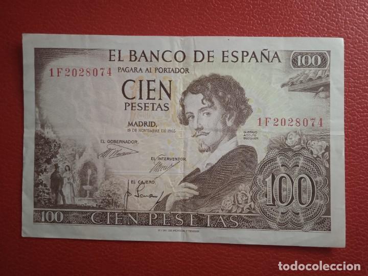 Billetes espa&ntilde;oles: BILLETE 100 PTAS ADOLFO B&Eacute;CQUER 1965. - Foto 1