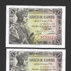 Billetes españoles: PAREJA CORRELATIVA 1 PESETA 1943 SIN SERIE S/C. Lote 309552218
