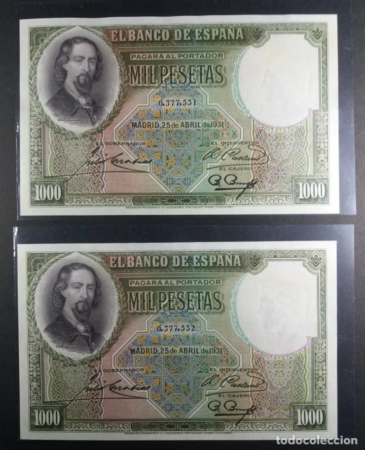 1000 PESETAS 1931 ZORRILLA PAREJA CORRELATIVA SC- BILLETE SIN CIRCULAR (Numismática - Notafilia - Billetes Españoles)