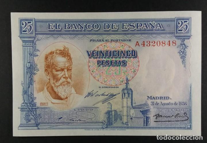 25 PESETAS DE 1936 SOROLLA BANCO DE ESPAÑA SC NO HA CIRCULADO (Numismática - Notafilia - Billetes Españoles)