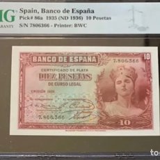 Billetes españoles: PMG 67. 10 PESETAS 1935 SIN SERIE PLANCHA LUJO