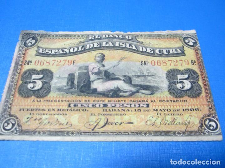 Billetes espa&ntilde;oles: 5 pesos de Cuba de 1896 - Foto 1