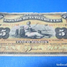 Billetes españoles: 5 PESOS DE CUBA DE 1896