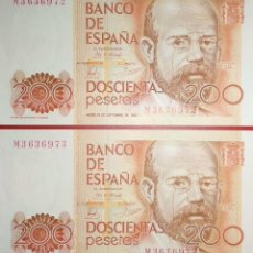 Billetes españoles: PAREJA CORRELATIVA DE 200 PESETAS DE 1980 SERIE M, ÚLTIMA EMITIDA, SIN CIRCULAR/PLANCHA. Lote 313248358