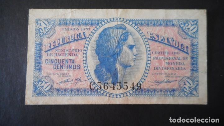 Billetes espa&ntilde;oles: 50 CTMOS REPUBLICA 1937 / MBC - Foto 1