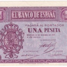 Billetes españoles: ESPAÑA: 1 PESETA BURGOS 12 OCTUBRE DE 1937 CON SERIE E - S/C