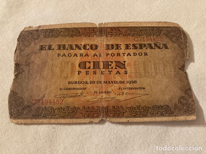 Billetes espa&ntilde;oles: Billete 100 Pts 1938 - Foto 1