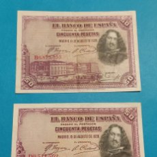 Billetes españoles: LOTE 2 BILLETES DE ESPAÑA. 50 PESETAS 1928. USADO.. Lote 319325613
