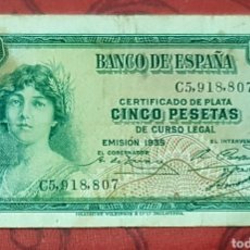 Billetes españoles: BILLETE DE 5 PESETAS DE 1935, SERIE C. Lote 321237033