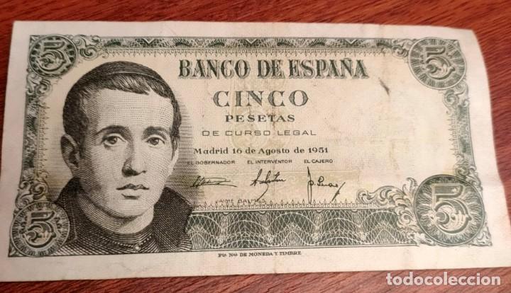Billetes espa&ntilde;oles: BILLETE 5 CINCO PESETAS 1951. - Foto 1
