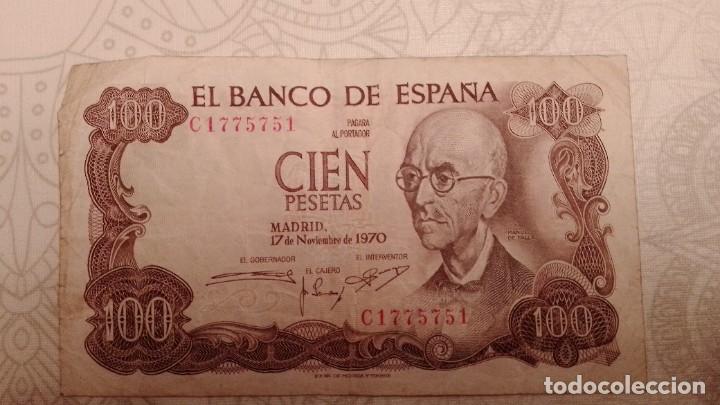 Billetes espa&ntilde;oles: Billete de Cien pesetas Manuel de Falla. - Foto 1