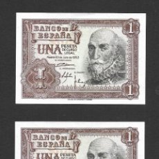 Billetes españoles: PAREJA CORRELATIVA 1 PESETA 1953 SIN SERIE S/C. Lote 328212103