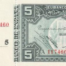 Billetes españoles: BILLETE 5 PESETAS BANCO ESPAÑA BILBAO EUZKADI GUERRA CIVIL URQUIJO VASCONGADO CINCO 1937 CON MATRIZ. Lote 330502003