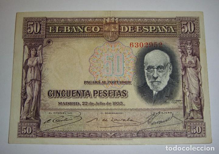 Billetes espa&ntilde;oles: 50 Pesetas. Santiago Ram&oacute;n y Cajal. 1935