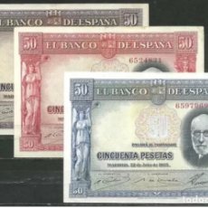 Billetes españoles: LOTE 3 BILLETES 1935 SPECIMEN ROJO , AZUL, LILA MUY RAROS. Lote 370033496