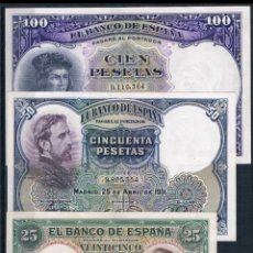 Billetes españoles: 3 BILLETES ESTADO ESPAÑOL 25,50 ,100 PESETAS 1931 SC-. Lote 337901058