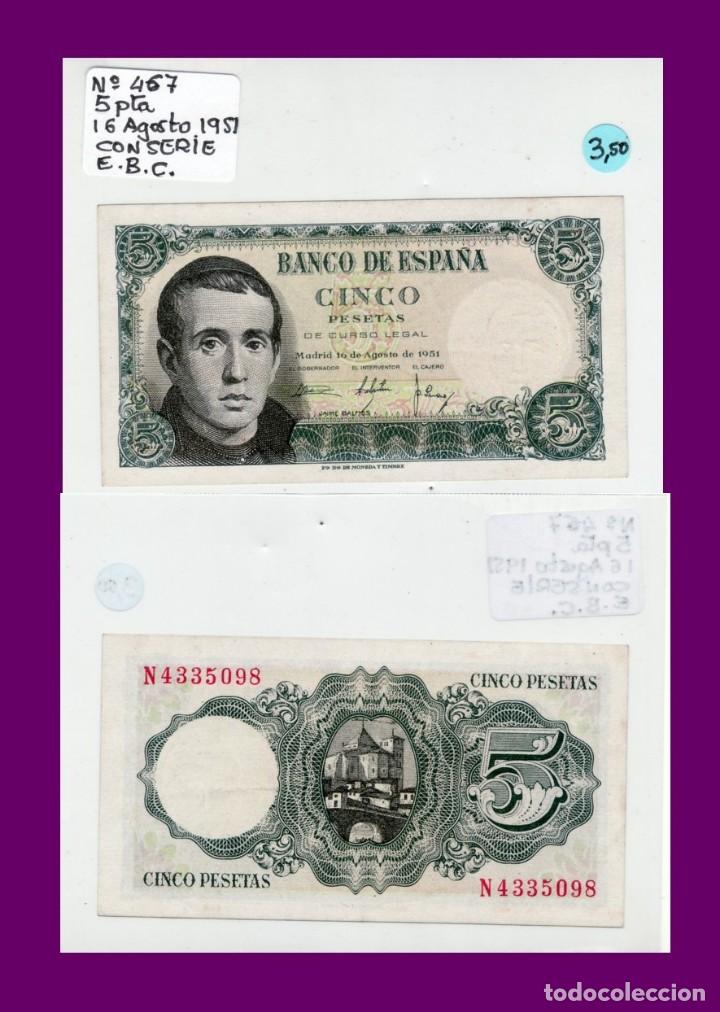 Spanische Banknoten: BILLETES ESTADO ESPA&Ntilde;OL 5 PTA.1951 N&ordm; 467 CON SERIE E.B.C.