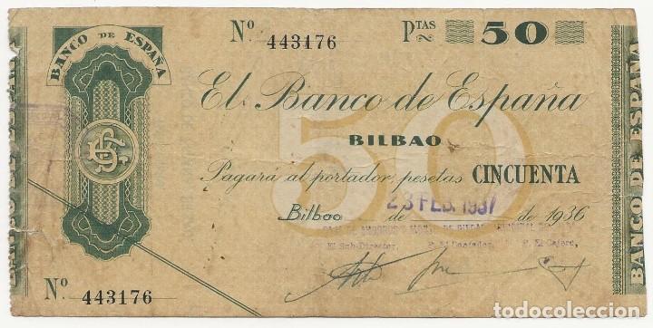 Billetes espa&ntilde;oles: BILLETE 50 PTAS. BCO BILBAO 1936 - Foto 1