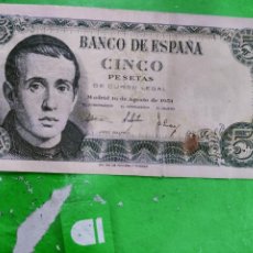 Billetes españoles: BILLETE 5 PESETAS AÑO 1951 ORIGINAL ESTADO EL QUE SE APRECIA. Lote 340705163