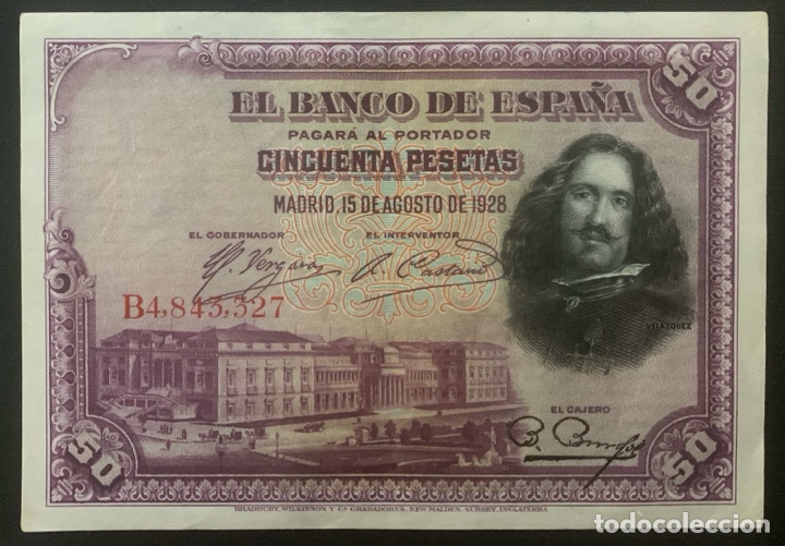 Billetes espa&ntilde;oles: CMC 50 PESETAS 15 AGOSTO 1928 VELAZQUEZ SERIE B EBC+ EDIFIL 354