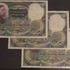 Billetes españoles: TRIO CORRELATIVO 50 PESETAS 1931 ROSALES MUY RAROS. Lote 341625753
