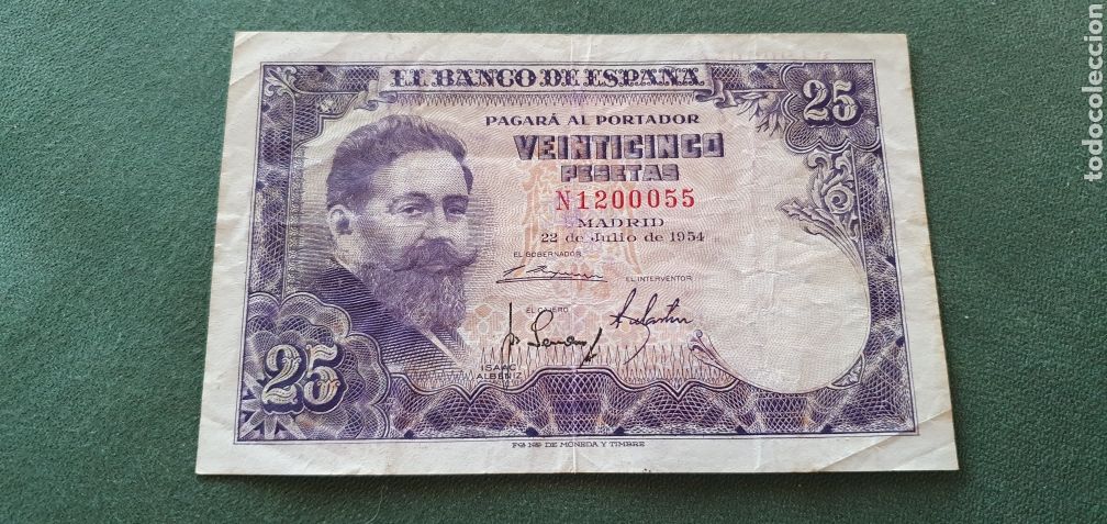 Billetes espa&ntilde;oles: Billete de 25 pesetas 1954 - Foto 1