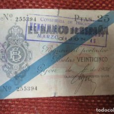 Billetes españoles: BILLETE 25 PESETAS 1936. BANCO DE ESPAÑA EN GIJÓN Nº 255394 ENVÍO POSTAL 0.85€ + INFO. Lote 342790143