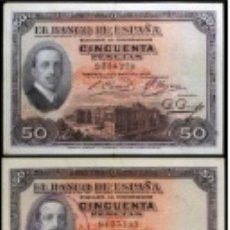 Billetes españoles: PAREJA 50 PESETAS 1927. CON SELLO SIN SELLO REPUBLICA. Lote 343924538