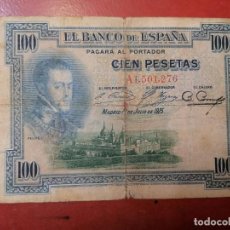 Billetes españoles: 100 PESETAS ,1925, CONSERVACIÓN BC-,CON SELLO EN SECO ESTADO ESPAÑOL, VER FOTOS, SERIE A
