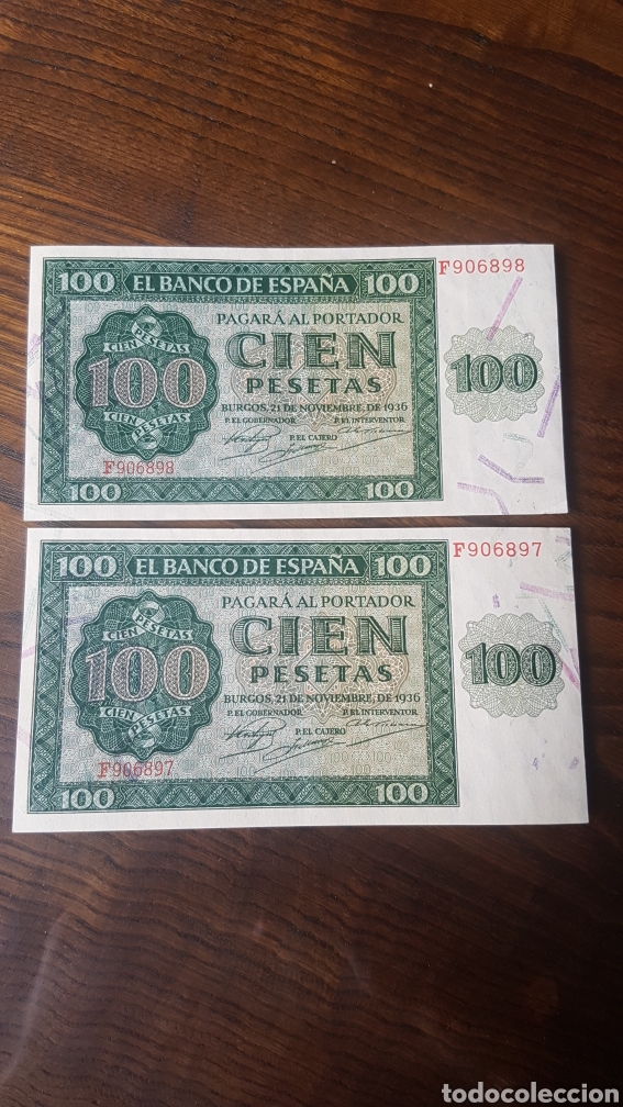 Billetes espa&ntilde;oles: PAREJA CORRELATIVA 100 PESETAS 1936