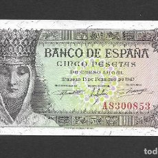 Billetes españoles: 5 PESETAS 1943 SERIE A S/C-. Lote 345219083