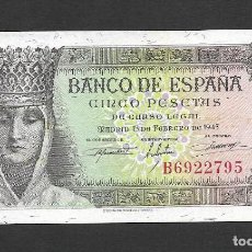 Billetes españoles: 5 PESETAS 1943 SERIE B S/C-. Lote 345219233