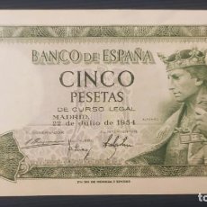 Notas espanholas: 5 PESETAS 1954 SERIE U (SC) UNC. Lote 349119474