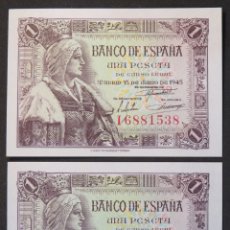 Billetes españoles: 1 PESETA 15 DE JUNIO DE 1945. PAREJA CORRELATIVA.SERIE I. SIN CIRCULAR.