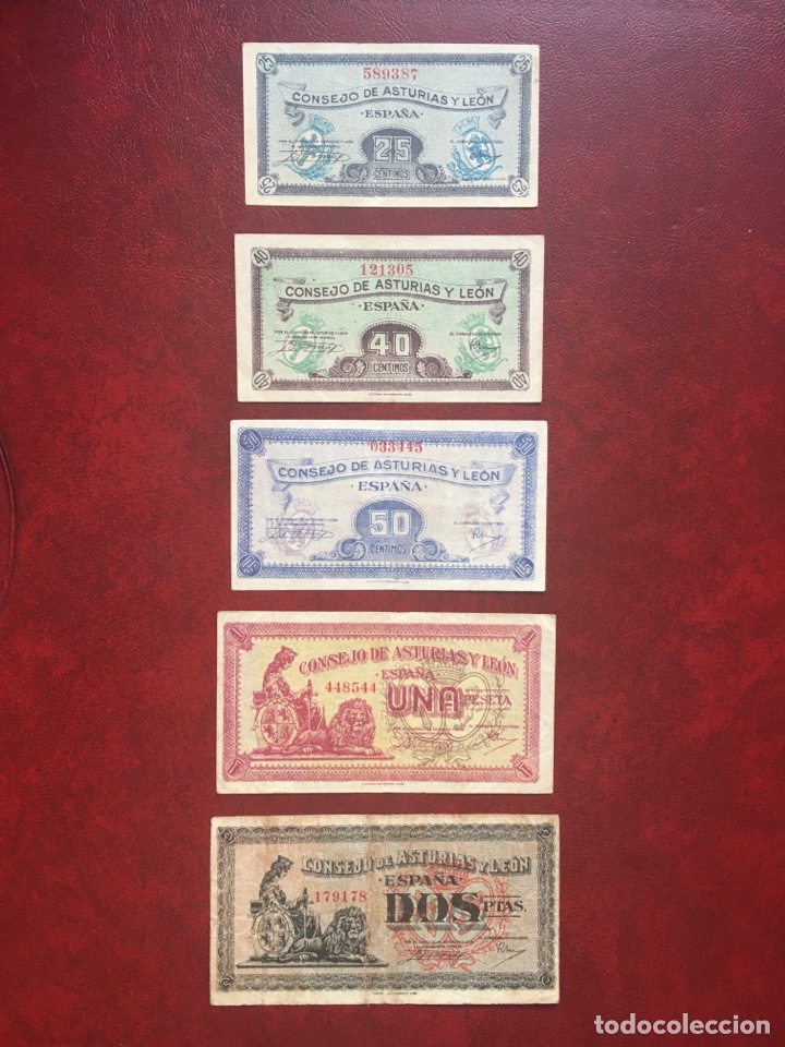 Billetes espa&ntilde;oles: SERIE COMPLETA PESETAS CONSEJO ASTURIAS Y LE&Oacute;N 1937 GUERRA CIVIL