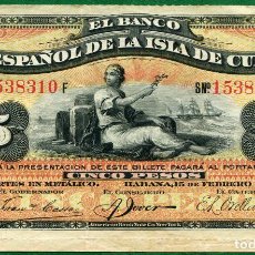 Billetes españoles: CUBA : 5 PESOS DEL BANCO ESPAÑOL DE LA HABANA 1897 EBC FECHA MUY RARA