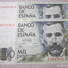 Billetes españoles: 1000 PESETAS DE 1979 (PAREJA CORRELATIVA) SERIE F-945B/F-946B. SC. Lote 359148330