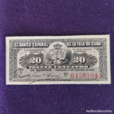 Billetes españoles: BANCO ESPAÑOL EN LA ISLA DE CUBA. 1897. BILLETE DE 20 CENTAVOS. PLANCHA. S/C. ORIGINAL.. Lote 359787655
