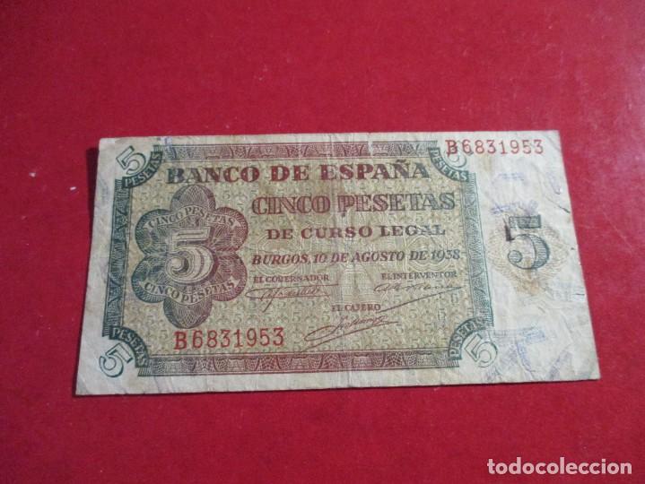 Billetes espa&ntilde;oles: Billete de 5 pts. 1938