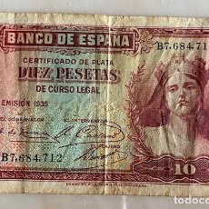 Billetes españoles: REPÚBLICA ESPAÑOLA - BILLETE DE 10 PESETAS. 1935 - BANCO DE ESPAÑA - USADO. Lote 363125325