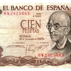 Billetes españoles: BILLETE DE ESPAÑA DE 100 PESETAS DE 1970 CIRCULADO MANUEL DE FALLA. Lote 365943586