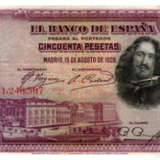 Billetes españoles: BILLETE DE ESPAÑA DE 50 PESETAS DE 1928 CIRCULADO VELAZQUEZ. Lote 365943631