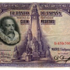 Billetes españoles: BILLETE DE ESPAÑA DE 100 PESETAS DE 1928 CIRCULADO CERVANTES. Lote 365943671