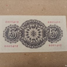 Billetes españoles: 5 PESETAS 1947, SIN SERIE, Nº BAJISIMO 0009402, SIN CIRCULAR/PLANCHA. Lote 368116181