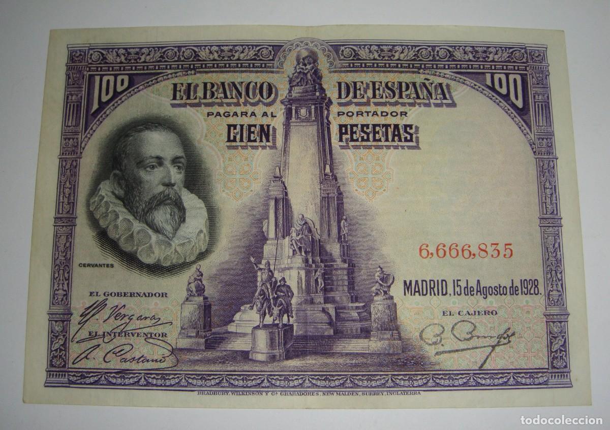 Spanish Banknotes: 100 Pesetas. Cervantes. 1928. Serie A.