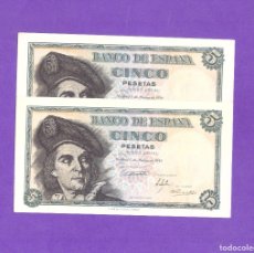 Billetes españoles: PAREJA CORRELATIVA DE 5 PESETAS 1948 SERIE-A SC. Lote 370915396