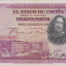 Notas espanholas: BILLETES ESPAÑOLES - ALFONSO XIII- 50 PESETAS 1928 - SERIE D (MBC). Lote 372595379