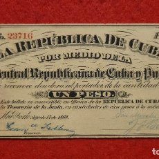 Billetes españoles: BILLETE 1 PESO DE CUBA Y PUERTO RICO 1869 EPOCA COLONIAL ESPAÑOLA EBC 1 AGUJERITO ORIGINAL T716