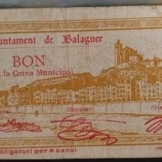 Billetes españoles: UNA PESETA AJUNTAMENT DE BALAGUER 1937, SIN SERIE. Lote 375907984