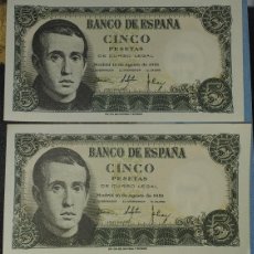 Billetes españoles: DOS BILLETES CORRELATIVOS CINCO PESETAS SERIE 1H, 1951